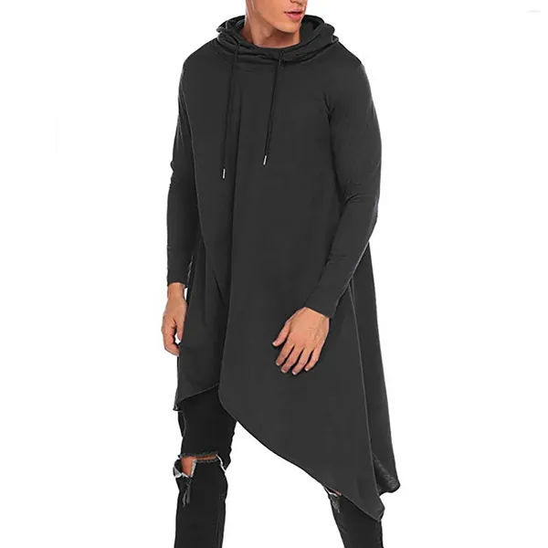 Sweats à capuche pour hommes Sweat à capuche long irrégulier pour hommes gothique à capuche solide trench-coat veste manches vêtements d'extérieur chemisier jogging harajuku pardessus