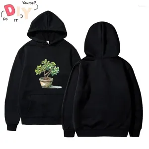 Heren Hoodies Jade Plant in pot waterverfstijl zachte vintage katoenen halve mouw oversize hoodie mannen geprint putih eenvoudige sexy basic