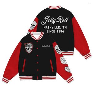 Sweats à capuche pour hommes Jelly Roll Skull Letterman Jacket 2023 Backroad Baptism Tour Merch Baseball Button Uniform Sweat