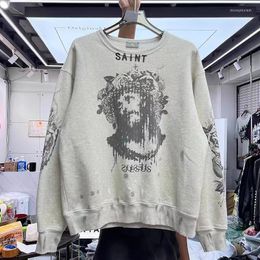 Sweats à capuche pour hommes jésus rétro Graffiti vandalisme décontracté col roulé sweat ample automne et hiver coton