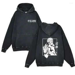 Sweats à capuche pour hommes Jujutsu Kaisen Sweats à capuche Anime Gojo Satoru Yuji Itadori Coton lavé Imprimé graphique Streetwear Hip Hop Pull