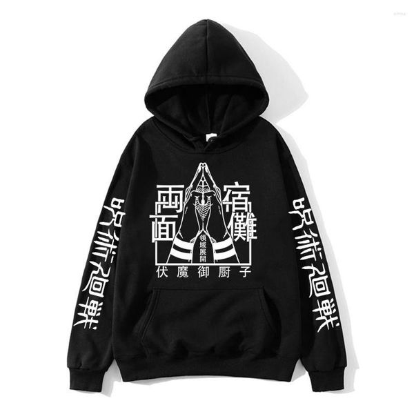 Sudaderas con capucha para hombre Jujutsu Kaisen Ryomen Sukuna Sudadera Hombre Harajuku Fleece Hoody Bolsillos de primavera Ropa informal con capucha Suéteres con estampado de anime