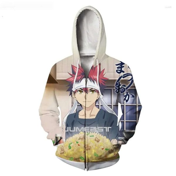 Sudaderas con capucha para hombres Jumeast Hombres Mujeres Sudaderas 3D Anime Food Wars Abrigo de gran tamaño Streetwear Haruku Chaqueta casual Jersey Cremallera de primavera