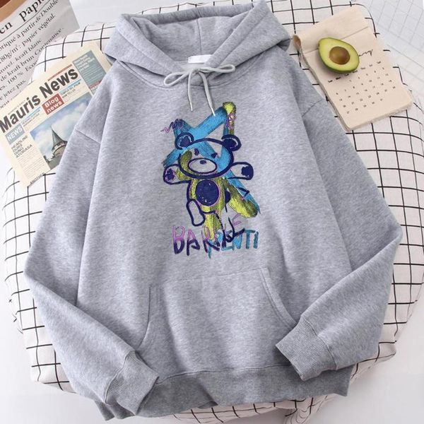 Sweats à capuche pour hommes Kawaii ours en peinture Style imprimé hommes classique doux sweat Hip Hop haut à col rond magnifique sweat à capuche surdimensionné pour hommes