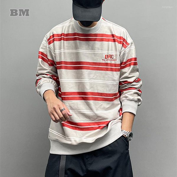 Sweats à capuche pour hommes Mode coréenne Streetwear Hip Hop Rayé O-cou Sweat Hommes Vêtements Américain Oversize Pull Harajuku Casual Sport Tops