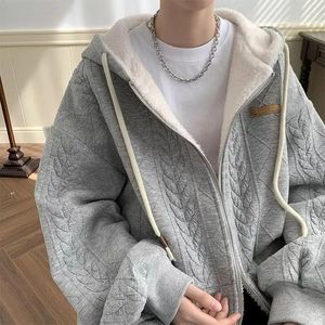 Sweats à capuche pour hommes Style coréen Cardigan à capuche Jacquard Sweat-shirt Hommes Hiver Tendance Collège Lâche Casual Top Couple Niche Veste Y2k