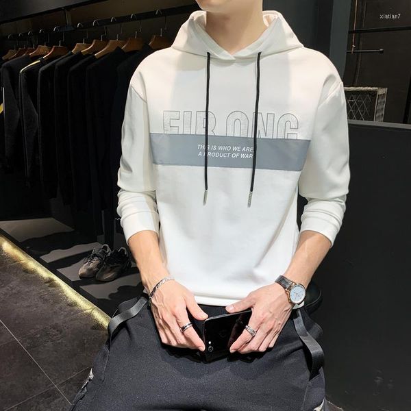 Männer Hoodies Koreanischen Stil Männer Mit Kapuze Sweatshirt Qualität Baumwolle Pullover Reflektierende Lauf Buchstaben Muster