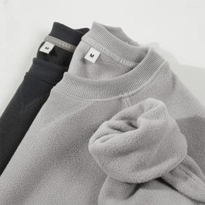 Sudaderas con capucha para hombre, sudaderas de lana cálidas de estilo coreano, jersey liso de invierno con cuello redondo, Tops para hombre, ropa de calle informal de alta calidad