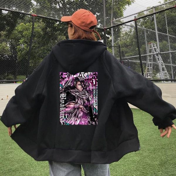 Sudaderas con capucha para hombre Kuchiki Byakuya BLEACH Anime cremallera hombres mujeres cómodas sudaderas con capucha otoño Vintage moda chaqueta con cremallera abrigos