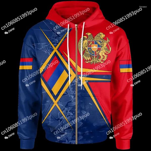 Sweats à capuche pour hommes dernier emblème National drapeau arménien Vintage sweat à capuche zippé vêtements de sport pour hommes/femmes impression 3D vêtements de rue Harajuku
