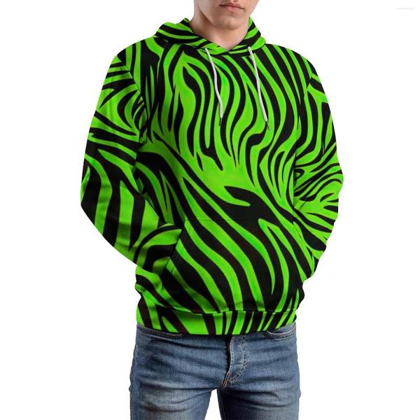 Sweats à capuche pour hommes Line Green Zebra Casual Couple Stripe Print Design élégant Sweatshirts Printemps Manches longues Street Style Sweat à capuche surdimensionné