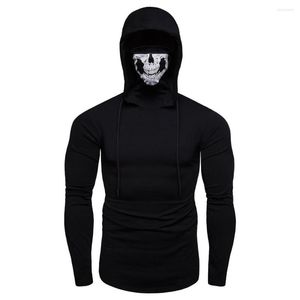 Heren Hoodies Lncdis 2023 Fashion Mens Mask Skull Pure Color Pullover lange mouw Hoodsed sweatshirt tops blouse sell