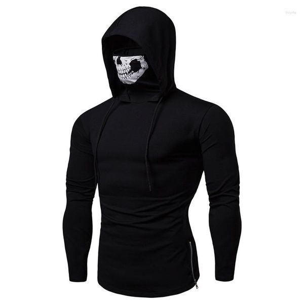 Sweats à capuche pour hommes à manches longues avec masque imprimé squelette noir gris élasticité manteau Moto Biker Style Cool Sweatshirts hommes