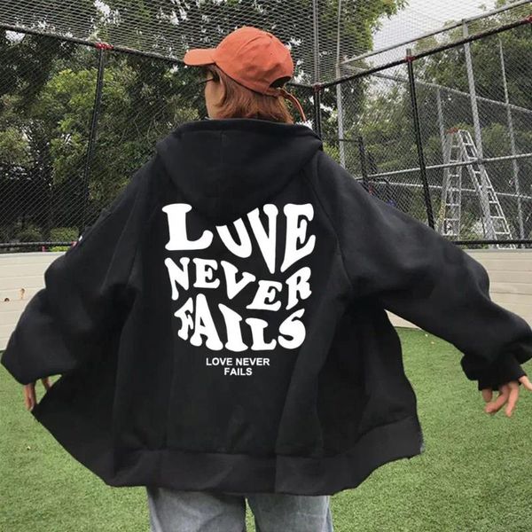 Sweats à capuche pour hommes LOVE NEVER FAILS Letter Back Graphic Zipper pour hommes femmes Hip Hop Y2k Tops à capuche Harajuku Zip-up Sweatshirts Manteaux