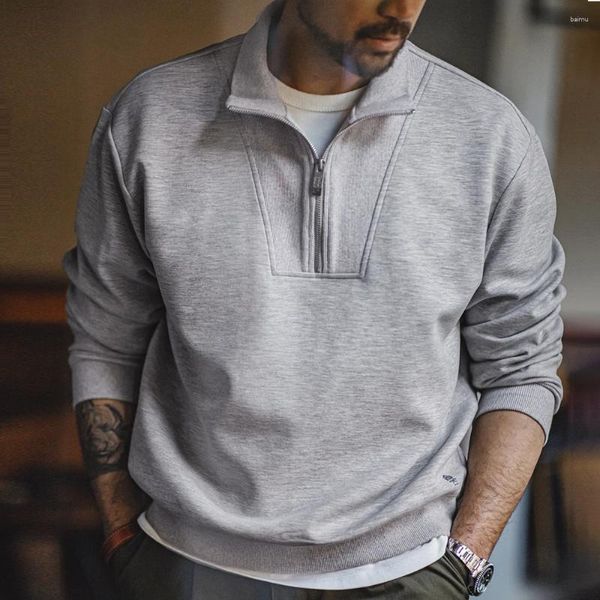 Sweats à capuche pour hommes Maden printemps et automne décontracté gris pull sweat-shirt Patchwork col debout sweat-shirts fermeture éclair en métal haut vêtements