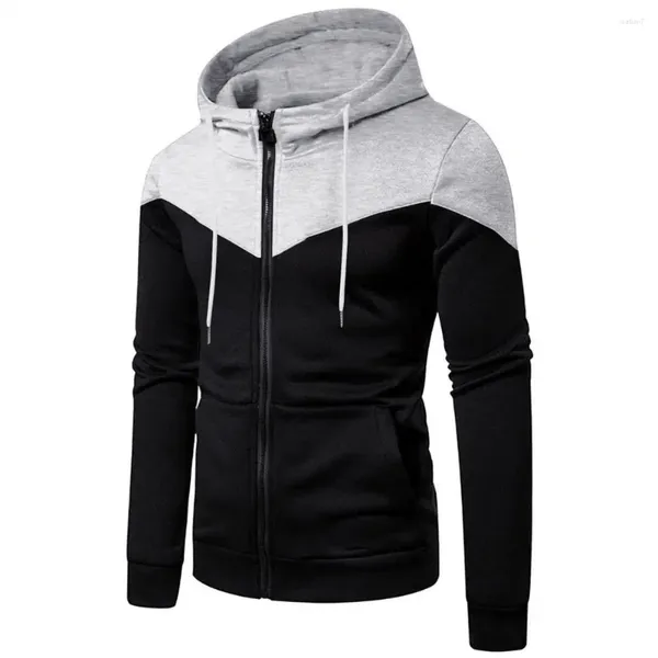 Sweat à capuche pour homme, manteau de Sport pour homme, sweat-shirt de couleur contrastée, veste d'hiver avec fermeture éclair et patte de boutonnage, manches longues