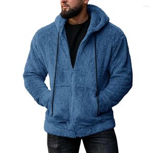 Sweats à capuche pour hommes Homme Mode Lâche Solide Fermeture à glissière Manteaux de laine à capuche Automne Hiver Casual Cardigan à manches longues Vintage Polaire Sweat Veste