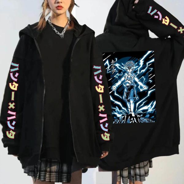 Sweats à capuche pour hommes Manga X Killua Zoldyck Zipper Femmes Surdimensionné Rue Filles Manteau À Manches Longues Polaire Veste Chaude