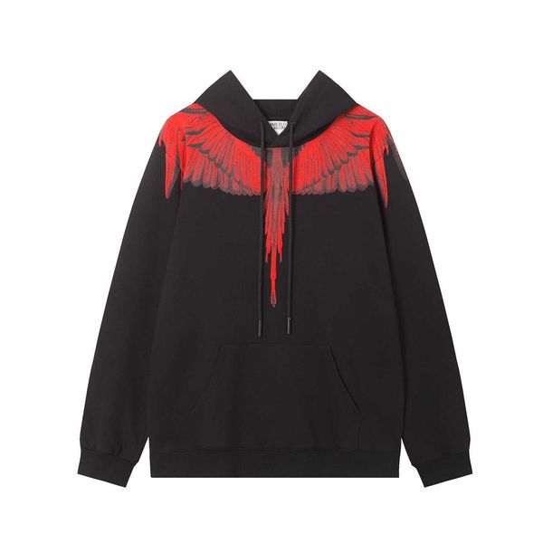 Sudaderas con capucha para hombre MB Designer Sudadera con capucha para mujer Sudaderas 2024 Otoño/Invierno Nueva MB New Wings Sudadera con capucha de algodón puro con estampado de plumas rojas y negras para hombres y mujeres