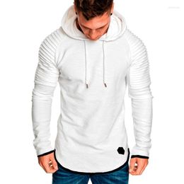 Sweats à capuche pour hommes, sport décontracté, col rond, Slim, capuche, manches longues, Patchwork, rayé, plissé, haut Raglan