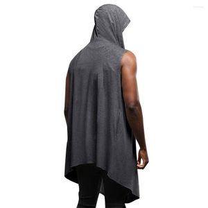 Sweat à capuche pour hommes, gilet d'automne, manteau sans manches, Cardigan à point ouvert, veste longue à capuche, Cape Punk, Costume de scène, Cape hip hop