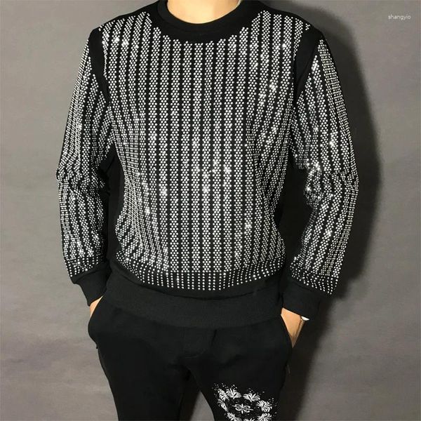 Sudaderas con capucha para hombres Ropa para hombres 2023 Sudadera de otoño Planchado Diamante Manga larga Cuello redondo brillante para