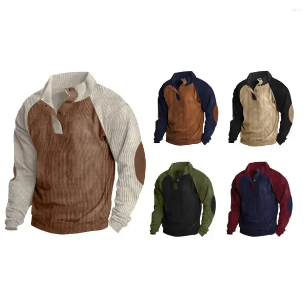 Sudaderas con capucha para hombres Hombres Contraste Color Sudadera Pana Top Otoño Invierno con medio botón Soporte Cuello Raglan Manga suelta