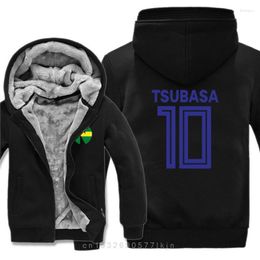 Heren Hoodies Mannen Koele Jas Winter Fleece Warm Anime Captain Tsubasa Sweatshirt Ozora Jas Hoody Wollen Voering Mode Kwaliteit gedrukt