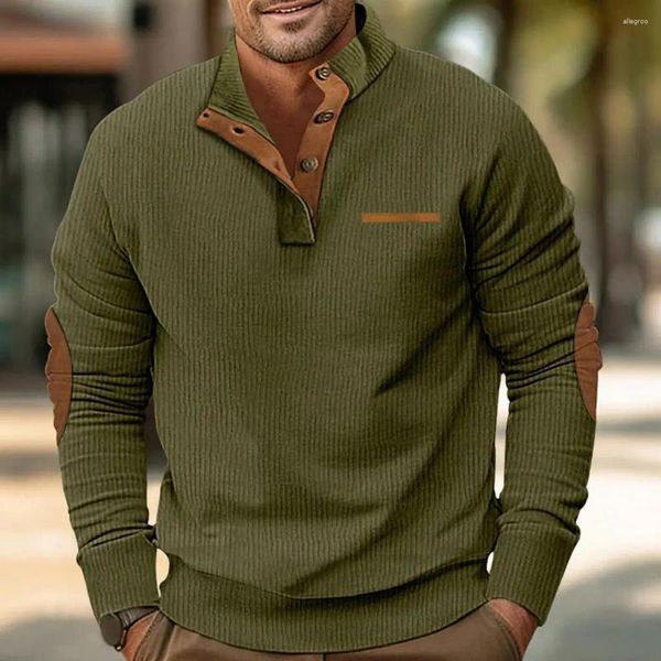 Sweat à capuche pour hommes, sweat-shirt en velours côtelé, col montant avec poche de couleur contrastée, t-shirt Patchwork 3d, pull d'hiver