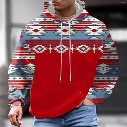 Felpe con cappuccio da uomo Felpa con stampa etnica Autunno Inverno Caldo manica lunga Casual Coulisse Pullover con cappuccio Top Camicetta vintage