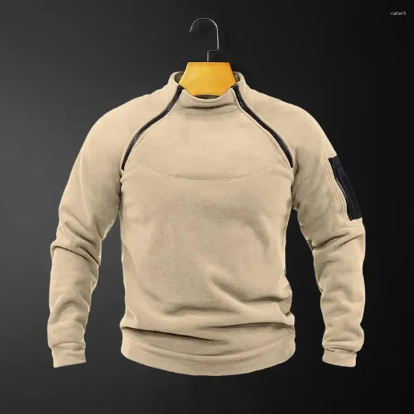 Sweat à capuche pour hommes, automne hiver, col haut, Protection du cou, fermeture éclair, manches longues, couleur unie, épais et chaud, haut doux