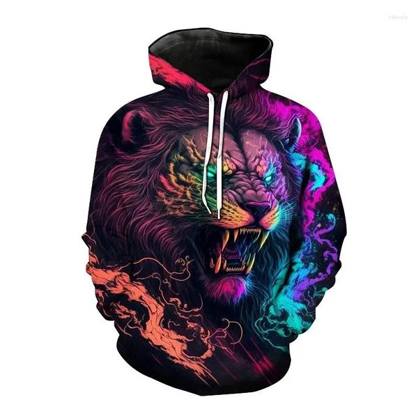 Sudaderas con capucha para hombre, moda para hombre, sudaderas con capucha con estampado 3D de animales y León, camisetas informales holgadas de manga larga con bolsillos