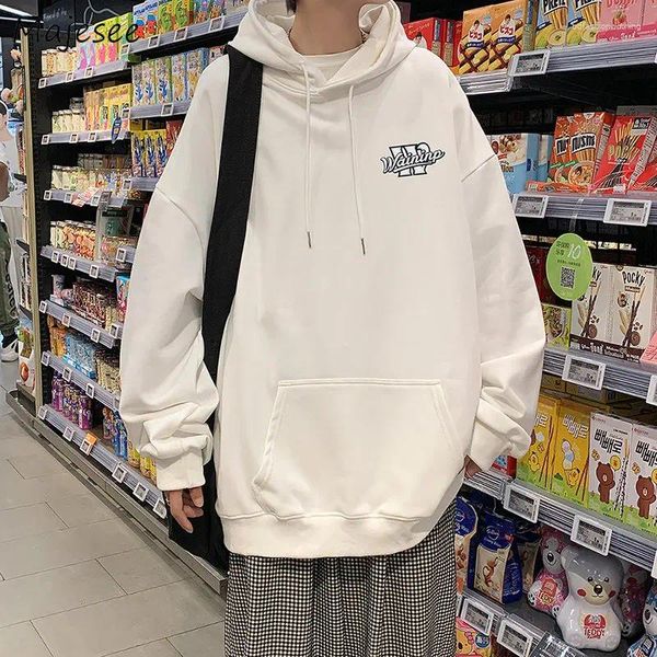 Sweats à capuche pour hommes Hommes Vêtements à capuche Baggy Teens Poches avant Étudiants All-match Kpop Élégant Streetwear Lettre Cool Preppy Casual Cozy