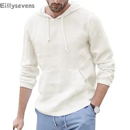 Sweat-shirt à capuche masculin pour hommes chemises à manches longues en lin à manches longues printemps d'été.
