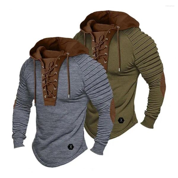 Sweats à capuche pour hommes Sweat à capuche pour hommes Sweat à capuche à lacets vintage pour la conception d'épaule plissée Slim Fit Top extensible avec couleur