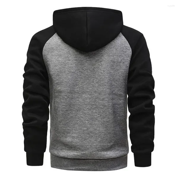 Sweats à capuche pour hommes Hommes Sweat-shirt à capuche à capuche Couleur assortie Cordon Cardigan Doux Chaud Élégant Veste mi-longue pour l'automne Printemps