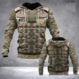 Herenhoodies Heren Hoodie 3D Leger Camouflage Print Trui Winter Herfst Soldaat Uniform Oversized Sweatshirt met capuchon Unisex Sportkleding