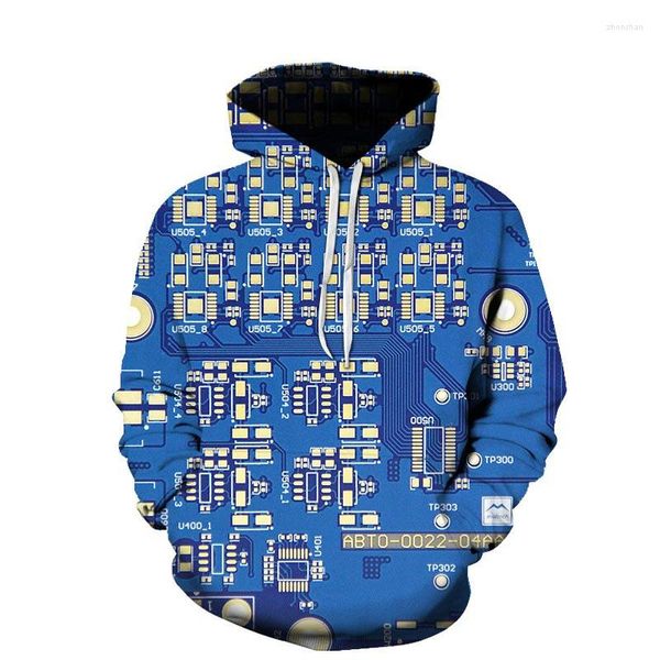 Sweats à capuche pour hommes Hommes Sweat à capuche Femmes Mode Casual Sweat-shirts drôles Puce électronique 3D Pull à capuche Circuit imprimé Tenues Sudaderas