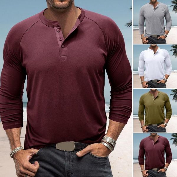 Sweats à capuche pour hommes Veste pour hommes Fermeture à bouton élégante Manches longues Design respirant Henley T-shirt Polyvalent Haut de couleur unie T-shirts pour hommes Tops