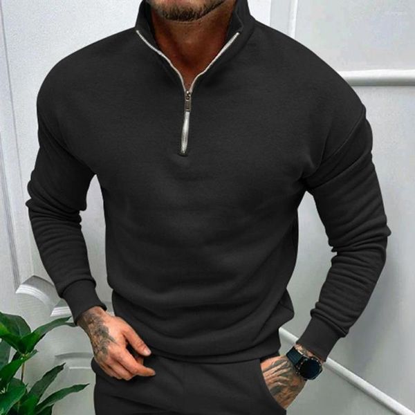 Suéteres para hombres suéteres de manga larga con estilo de invernada de invierno collar de soporte tibio ajustado delgada puños elásticos suaves para la comodidad del cremallera media abierta