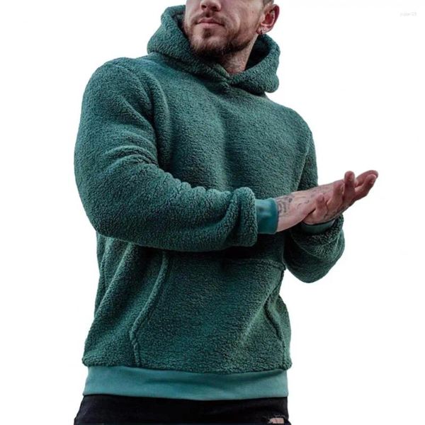 Sweat à capuche pour hommes, col rond, peluche, doux, solide, décontracté, basique, flanelle, chaud, confort, vêtements Vintage pour hommes