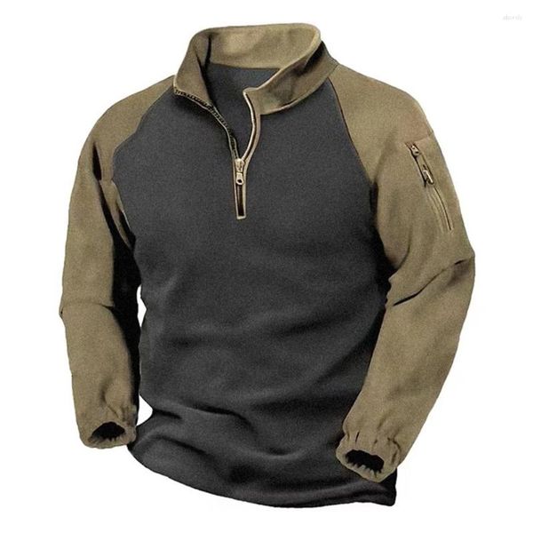 Sudaderas con capucha para hombres Hombres Bolsillo al aire libre Medio tirón Cuello de cadena Camiseta táctica Slim Fit Camiseta verde militar para todas las estaciones Casual y cómoda