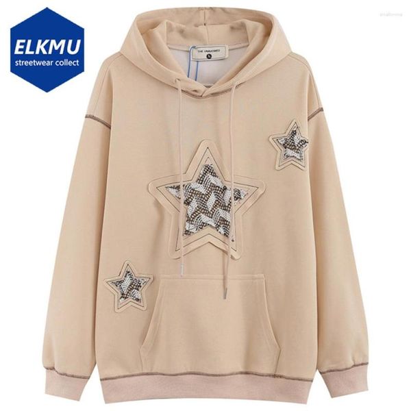 Sudaderas con capucha para hombre, ropa de calle Harajuku de gran tamaño con empalme de estrellas, sudaderas 2023 para hombre Y2K, sudadera con capucha negra caqui, chándales informales sueltos