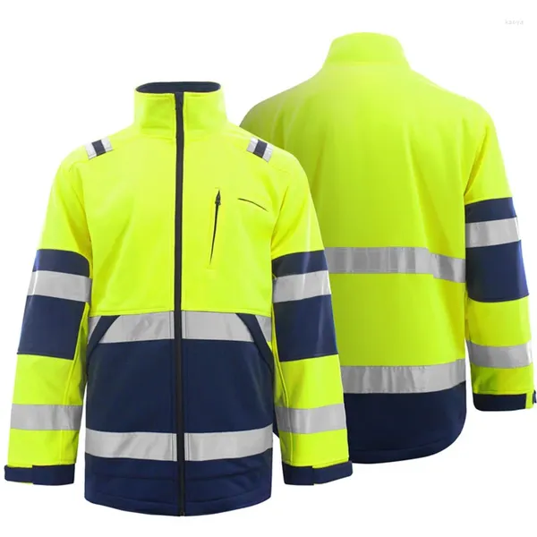 Sudaderas con capucha para hombre, chaqueta reflectante a rayas, sudadera con capucha de alta visibilidad para abrigo de trabajo con cremallera, ropa de trabajo de alta visibilidad a prueba de viento para invierno