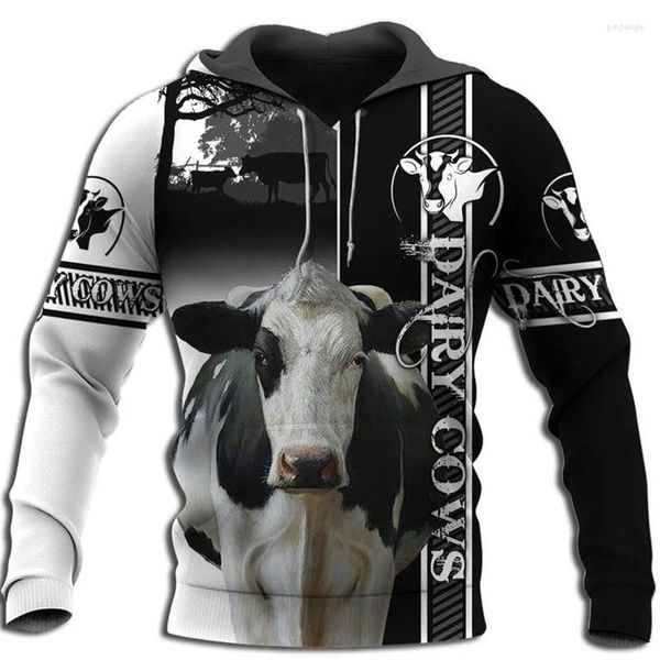 Sweats à capuche pour hommes Sweats pour hommes 2022 Mode Hommes Sweat à capuche 3D Imprimer Animal Vache Laitière À Capuche Unisexe Casual Streetwear Sweat À Capuche En Gros Et