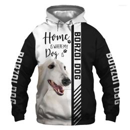 Sweats à capuche pour hommes Sweat-shirts pour hommes Animal Borzoi Dog 3D Veste imprimée Hommes/Femmes Harajuku Sweat à capuche unisexe décontracté Streetwear Sweat-shirt