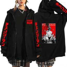Heren Hoodies Heren Sweatshirts Anime Chainsaw Man Zipper Haped Hip Hop Coats Kleding Streetwear Manga Cosplay Zip Up Women Fleece
