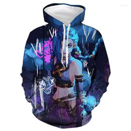 Heren Hoodies heren sweatshirts anime hoodie arcane jinx sweatshirt digitaal printen cos cooded vintage menmen's