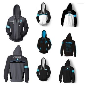 Sudaderas con capucha para hombre Sudaderas para hombre Become Human Connor RK800 Sudadera Disfraces de Halloween Cosplay Hombres Mujeres Abrigo casual con capucha Cremallera