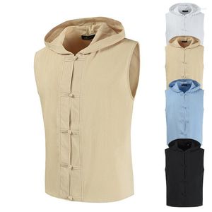 Sweats à capuche pour hommes sweats pour hommes décontracté hommes lin Moletons sans manches solide à capuche col mince jeunesse quatre couleurs coupe ajustée